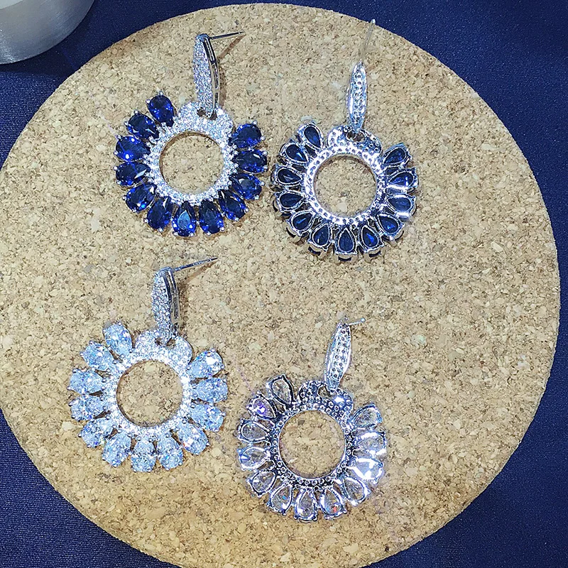 Женские круглые серьги подвески GAOLA свадебные с цветком из фианита GLE6659Y|wedding