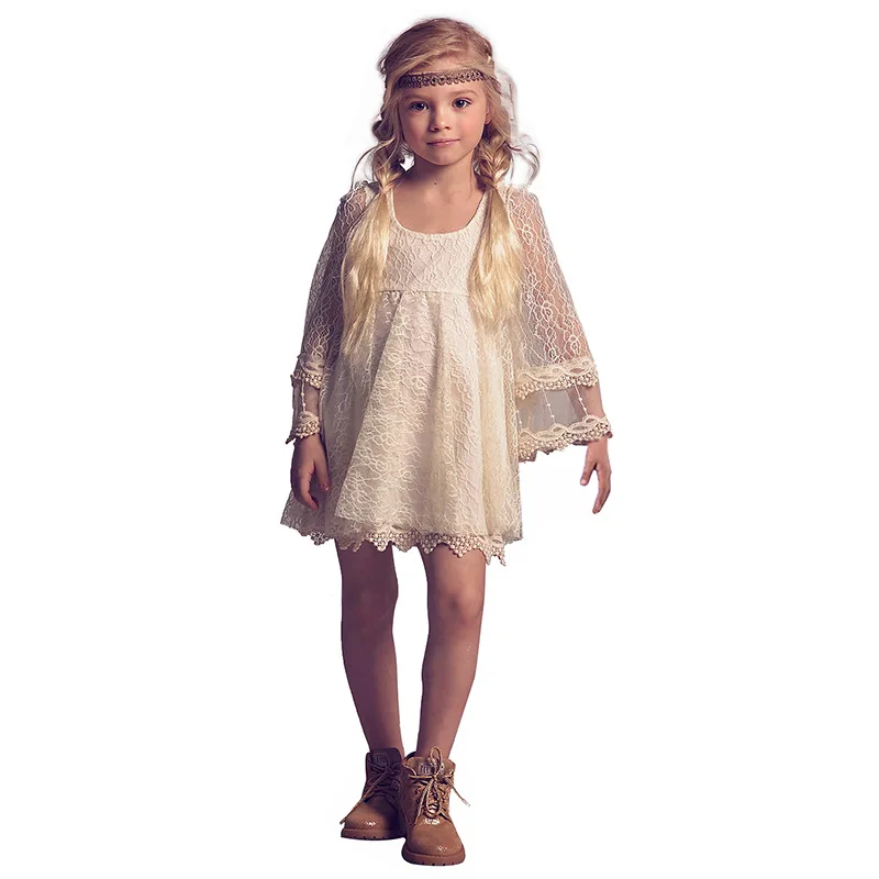 Ins Kids Girls White Lace Wedding Dress Old Prom Loose Sleeve Summer Vestido for Teenagers | Детская одежда и обувь