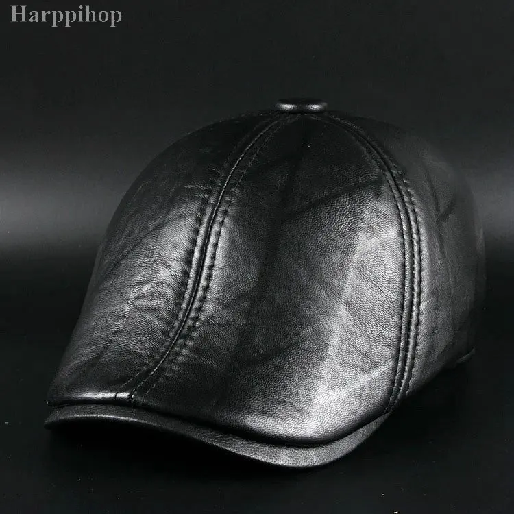 Новинка мужская кожаная кепка на осень и зиму берет Кепка с козырьком теплая |