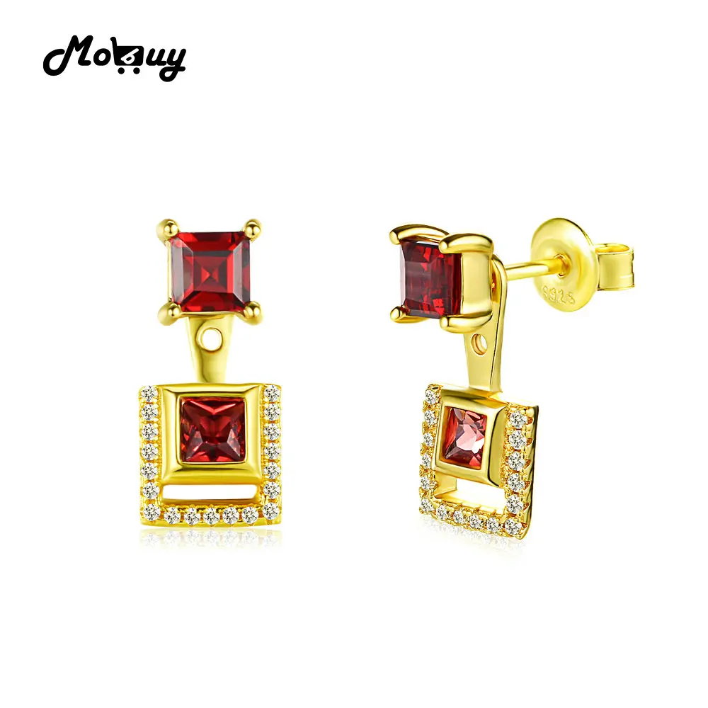 Серьги гранулы MoBuy MBEI014 квадратные серьги с красным гранатом капельки из
