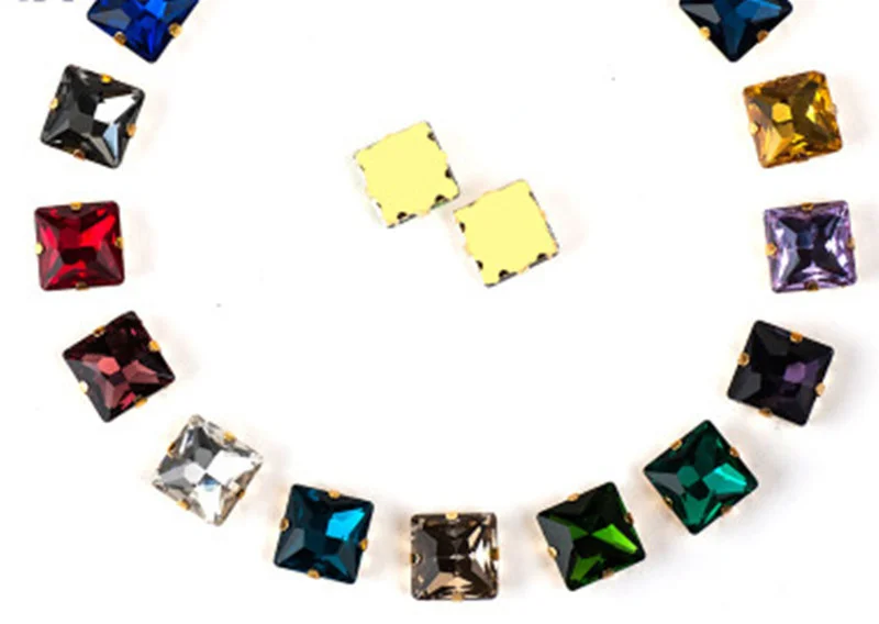 TopStone Princess Square Sew on Gold Claw Rhinestone Glass Crystal 8 12 14 мм высокое качество пришитый камень