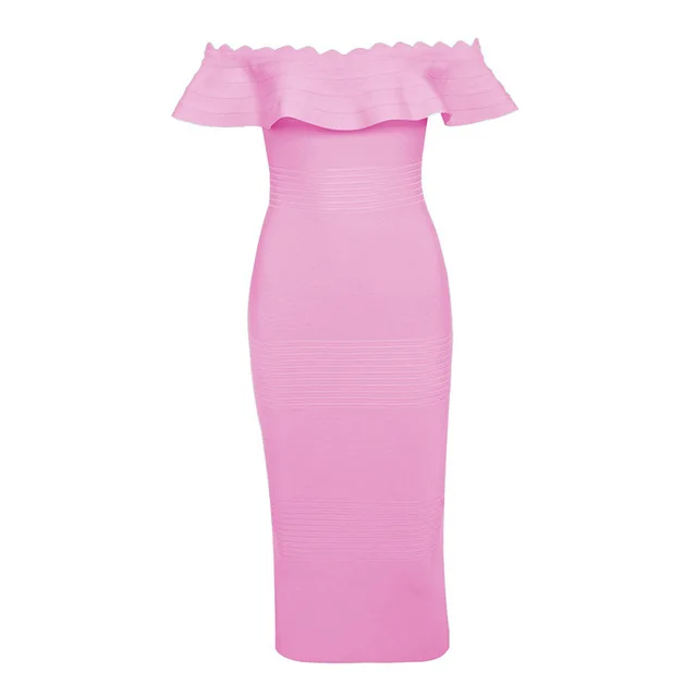 bright pink Новинка, розовые женские летние платья с открытыми плечами и оборками, элегантные роскошные сексуальные Коктейльные Вечерние платья Md631 - Цвет: bright pink