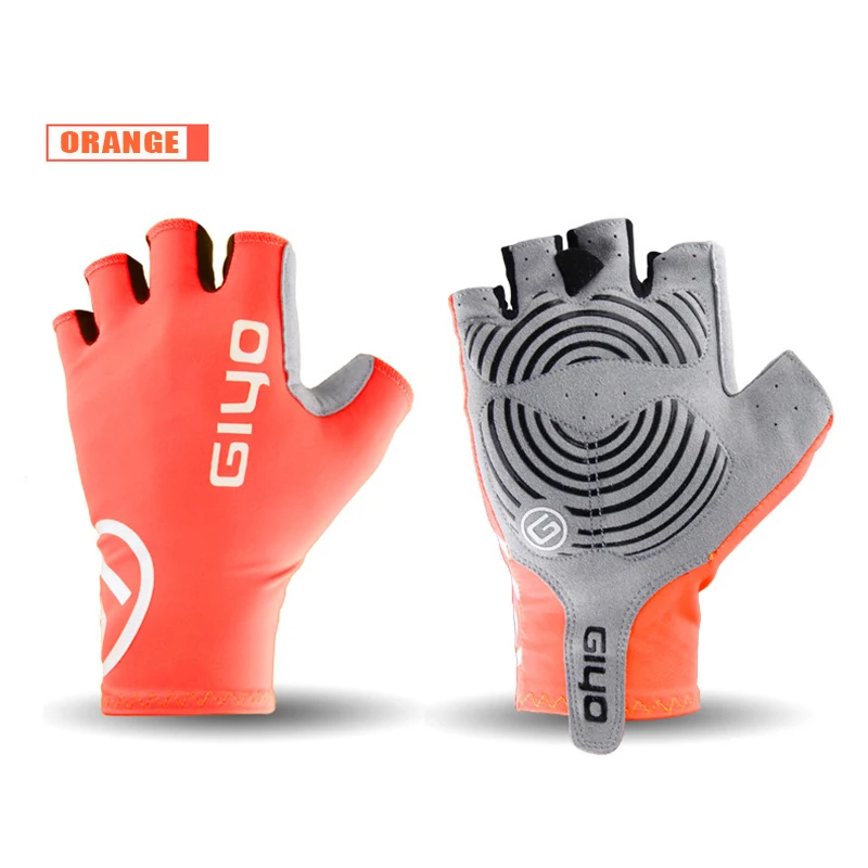 orange half finger GIYO, зимние перчатки для велоспорта, длинные, полпальца, противоскользящие, гелевые, с сенсорным экраном, MTB, для шоссейного велосипеда, велосипедные перчатки для мужчин и женщин, с полными пальцами - Цвет: orange half finger