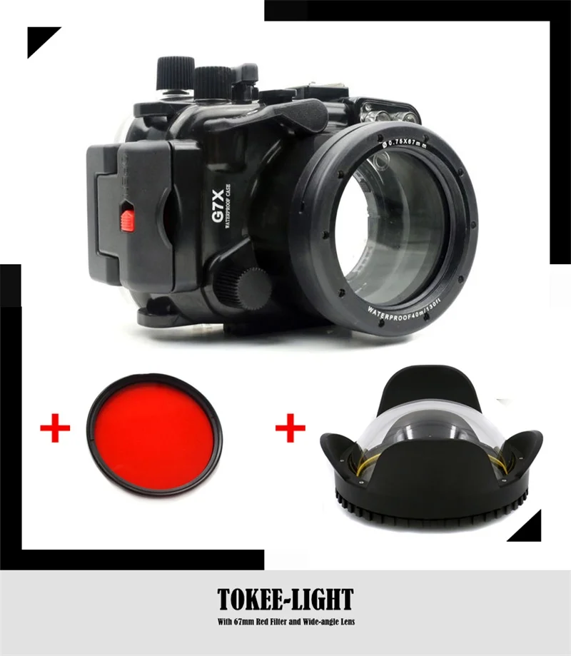 Водонепроницаемый чехол для подводного плавания камеры Canon G15 G16 G5X G7X G9X + с красным