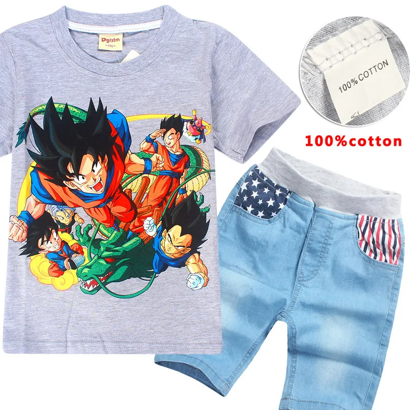 Dragon Ball мультфильм шаблон моды 2018 Лето Детская одежда из 100% хлопка для мальчиков