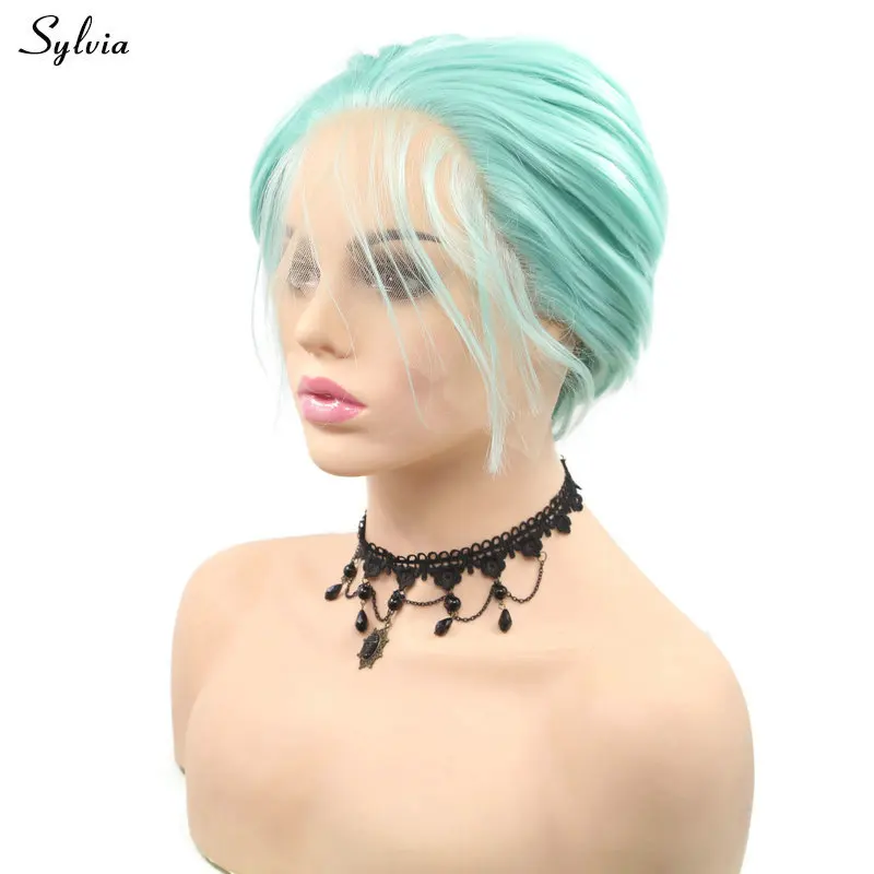 Sylvia/короткие волосы мятно зеленого цвета синтетические на Бобе для женщин