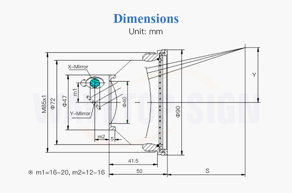 WaveTopSign JG F-theta полевая сканирующая линза 1064nm 70*70~ 300*300 F100~ 420 мм для 1064nm YAG волоконно-оптическая лазерная маркировочная машина