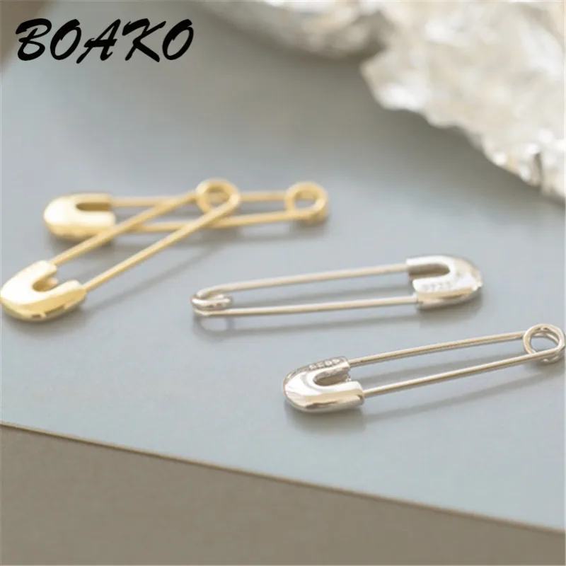 BOAKO, безопасная булавка, серьги, вечерние, панк, персональные, прокол, серьги для женщин, серьги-гвоздики унисекс, 925 пробы, серебряные ювелирные изделия