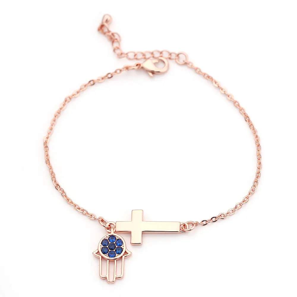 Браслет с синей ладонью и злыми глазами крестом Иисусом-хранителем | Украшения