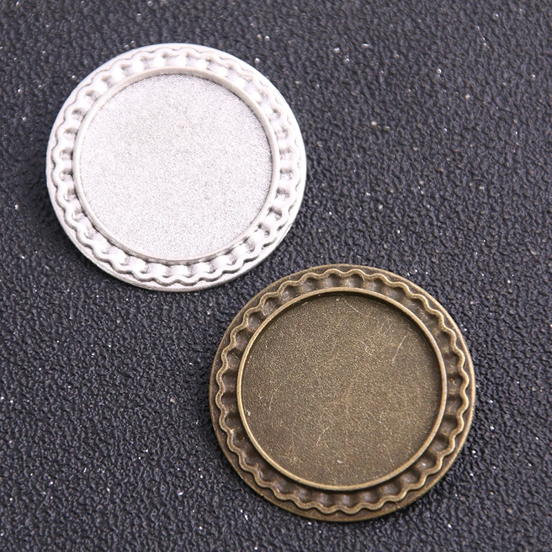 

2pcs Two Color Metal Alloy Brooch 34mm (Fit 25mm Dia) Round Cabochon Settings +Clear Glass Cabochons