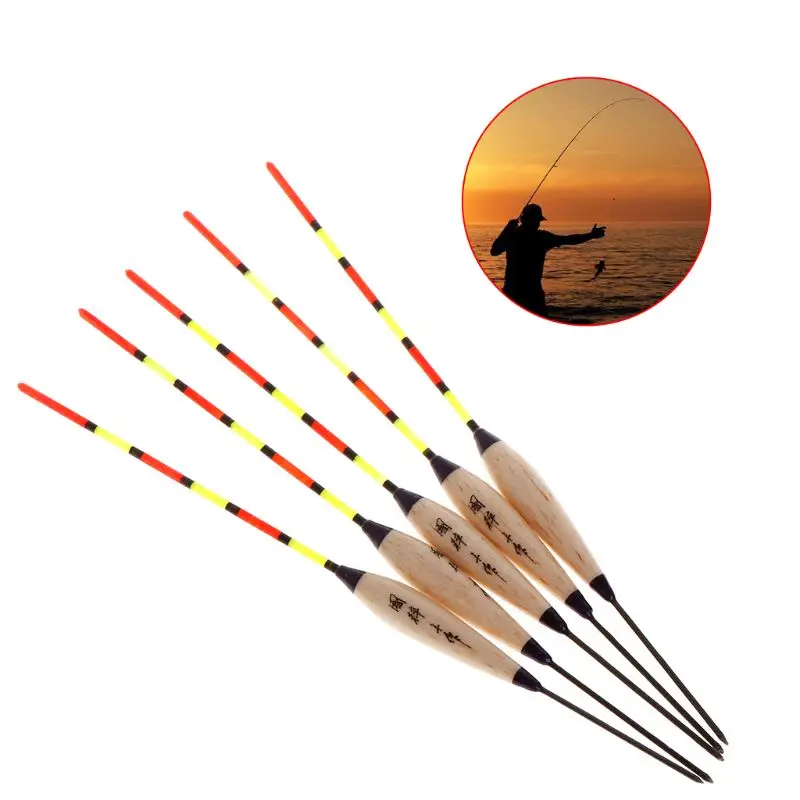 

5 Pcs/Set Fishing Float Fluorescent Tail Luminous Stick Floating Buoy Tackle Barr Wood Wooden Sticks Accessories Ice Fishing