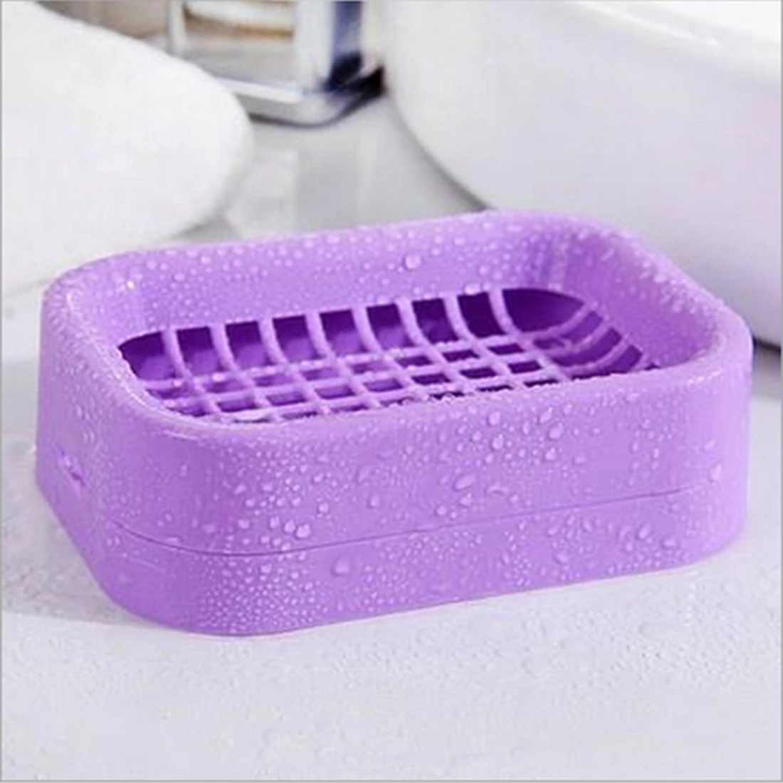 Purple Держатель для мыла, двухслойные аксессуары для ванной комнаты, пластиковая мыльница для душа, нескользящий дренажный инструмент, дренажная мыльница - Цвет: Purple