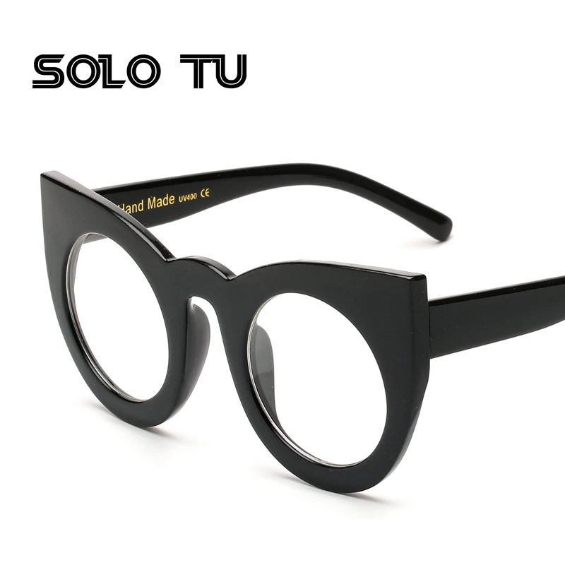 Модные оправа для очков женщин Кошачий глаз черная прозрачная большая круглая