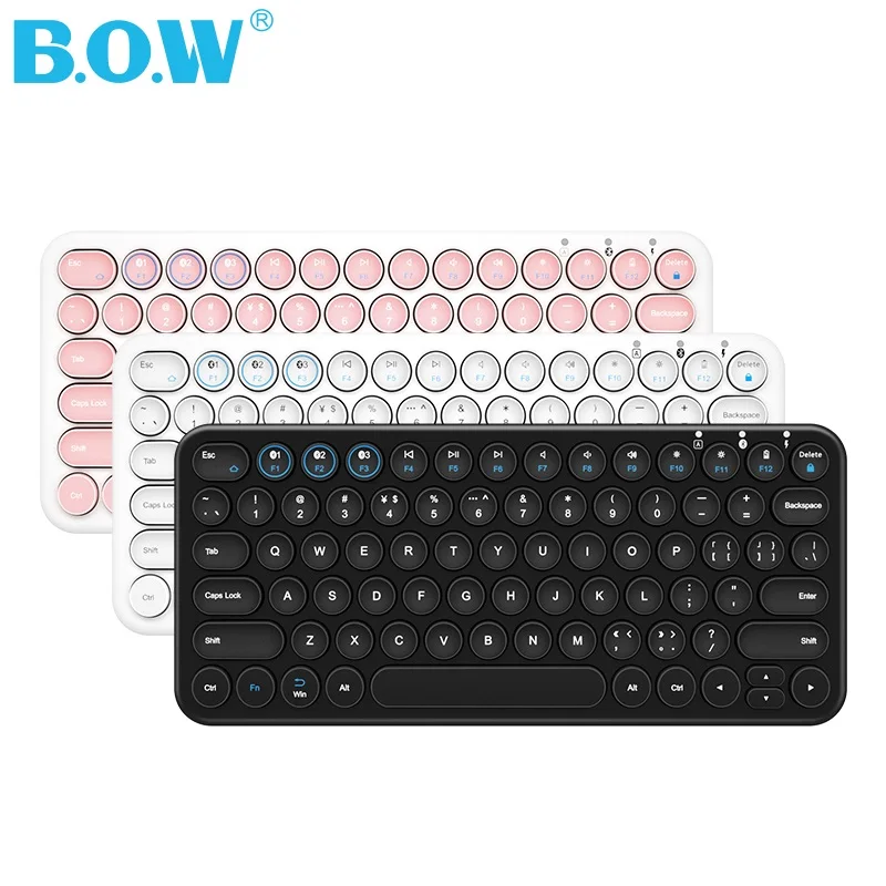 B O W HB098S мини ретро круглая крышка 78 ключ портативный Bluetooth беспроводная клавиатура Поддержка 3 устройств одновременно