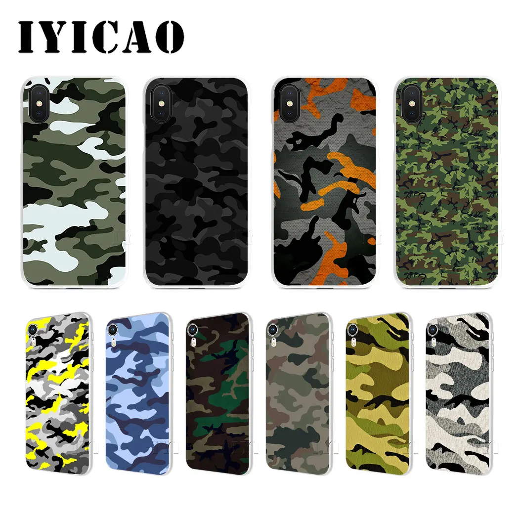 IYICAO Камуфляжный защитный жесткий чехол для iPhone 4 4S 5 5S Se 6 7plus 8 8Plus X XS MAX XR 6s Plus 11 pro