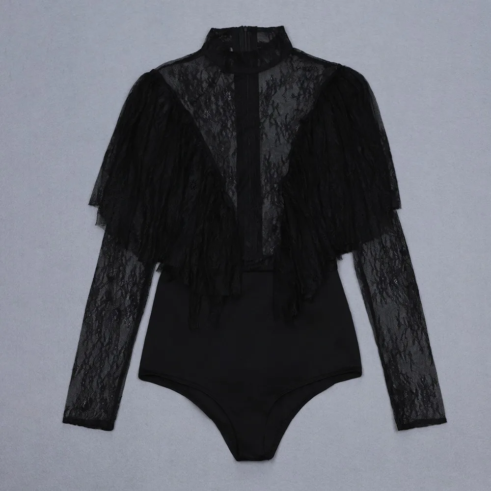 KLEEZY 2019 New Summer Women Bodysuits Sexy Lace Mesh Long Sleeves Jumpsuit Pants Fashion Club Vestido BY889 | Женская одежда