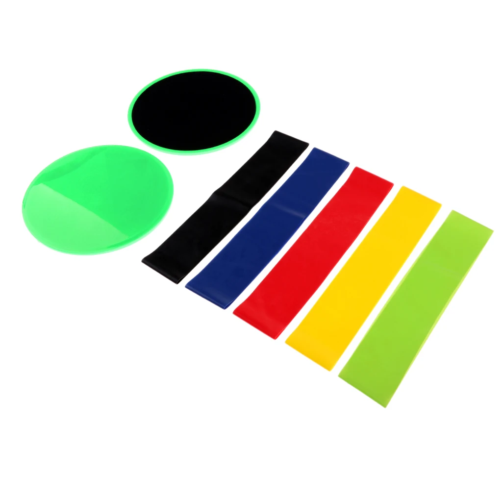 

2 Fitness Core Slider Gliding Sliding Discs +5 Exercise Resistance Loop Band