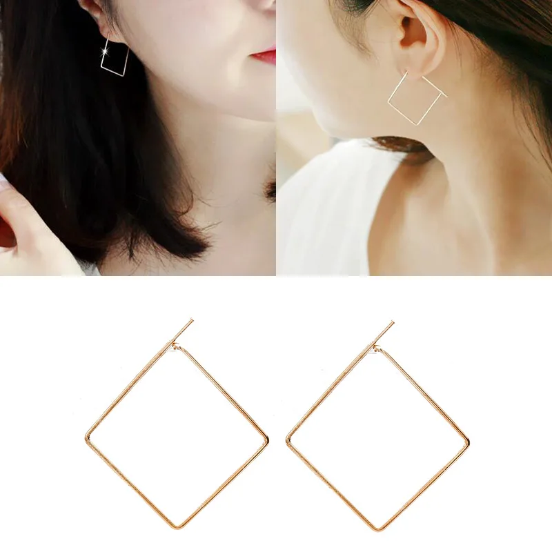 Золотые серебряные черные квадратные серьги кольца простые петли женские