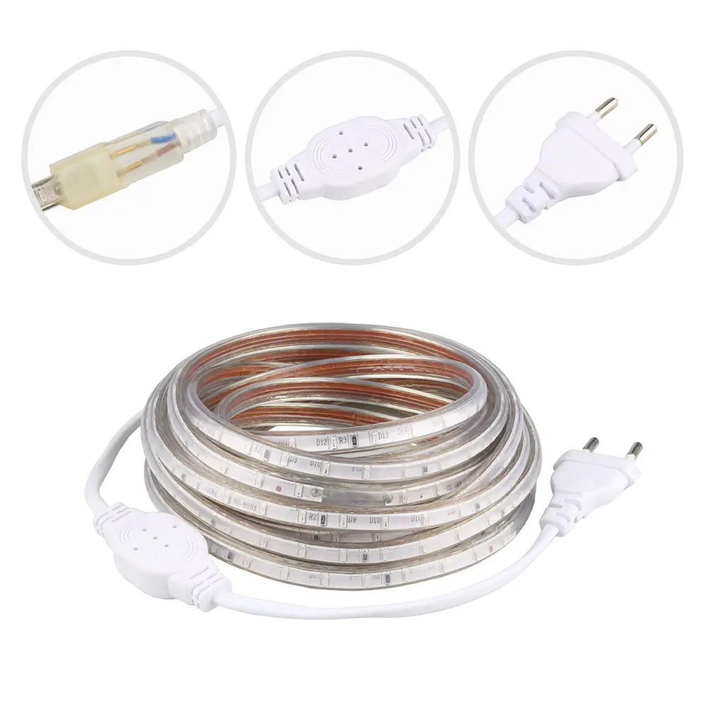 AC220V светодиодный полосы светильник 3014 SMD многоцветный 72 светодиодный/M RGB IP65 Водонепроницаемый гибкий светодиодный лента светильник AC220V 1 м 2 м 5 м 10 м вне помещения