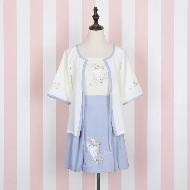 Женский комплект Листок лотоса в китайском стиле ханьфу из 3 предметов: шифоновая