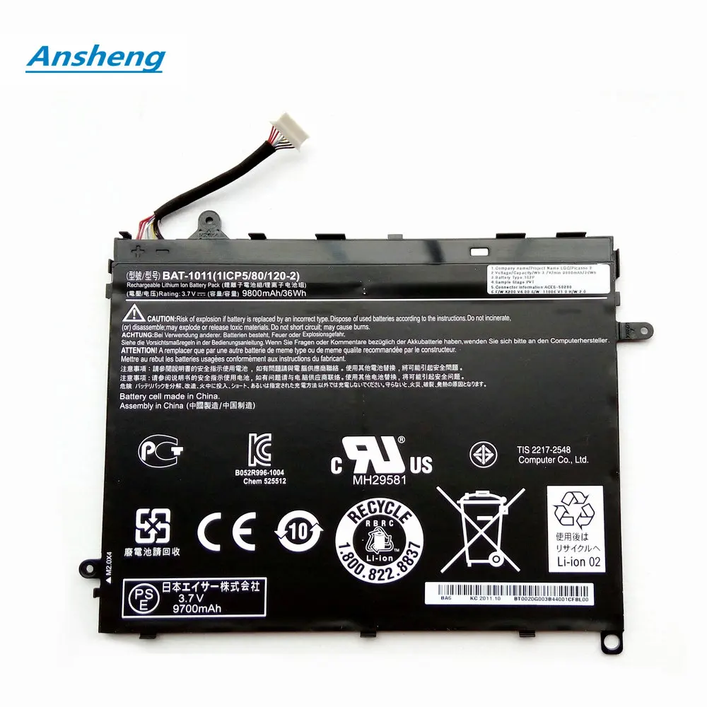 Ansheng высокое качество 3 7 V 36Wh 9800mAh летучая мышь 1011 батарея для Acer Iconia Tab A510 Tablet PC