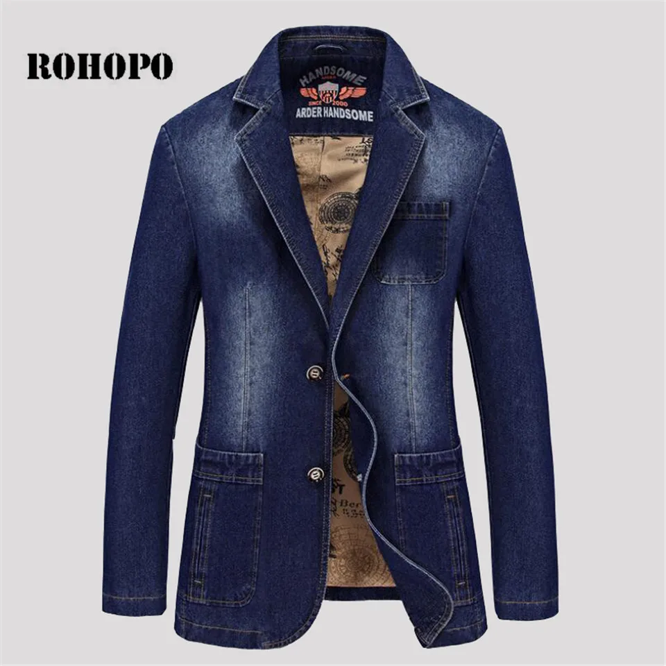 ROHOPO Black Man Denim Blazer Medium Slim Thick Cotton Casual Male Outwear Spring/Autumn Men Single Breast blazer | Мужская одежда