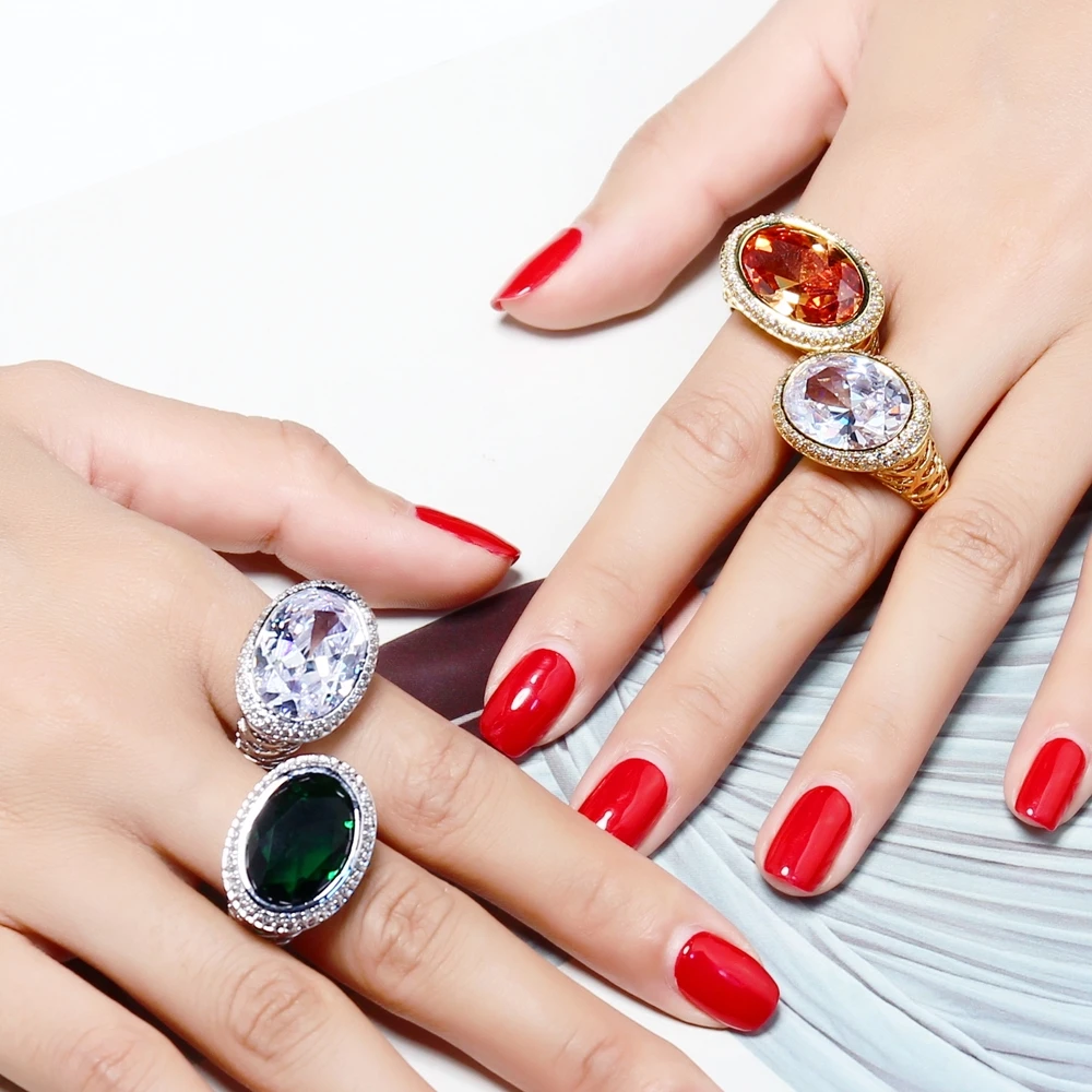 DC1989 Big Stones Big Rings For Women Bridal Engagement Ring Simulated Cubic Zircon Pave Setting Lead Free Rhodium Gold Plated
