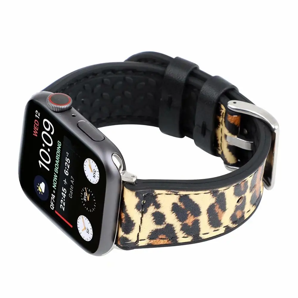 Гибридный ремешок для часов Apple Watch 42 мм 44 Серия 1 2 3 4 леопардовая кожа и силикон в