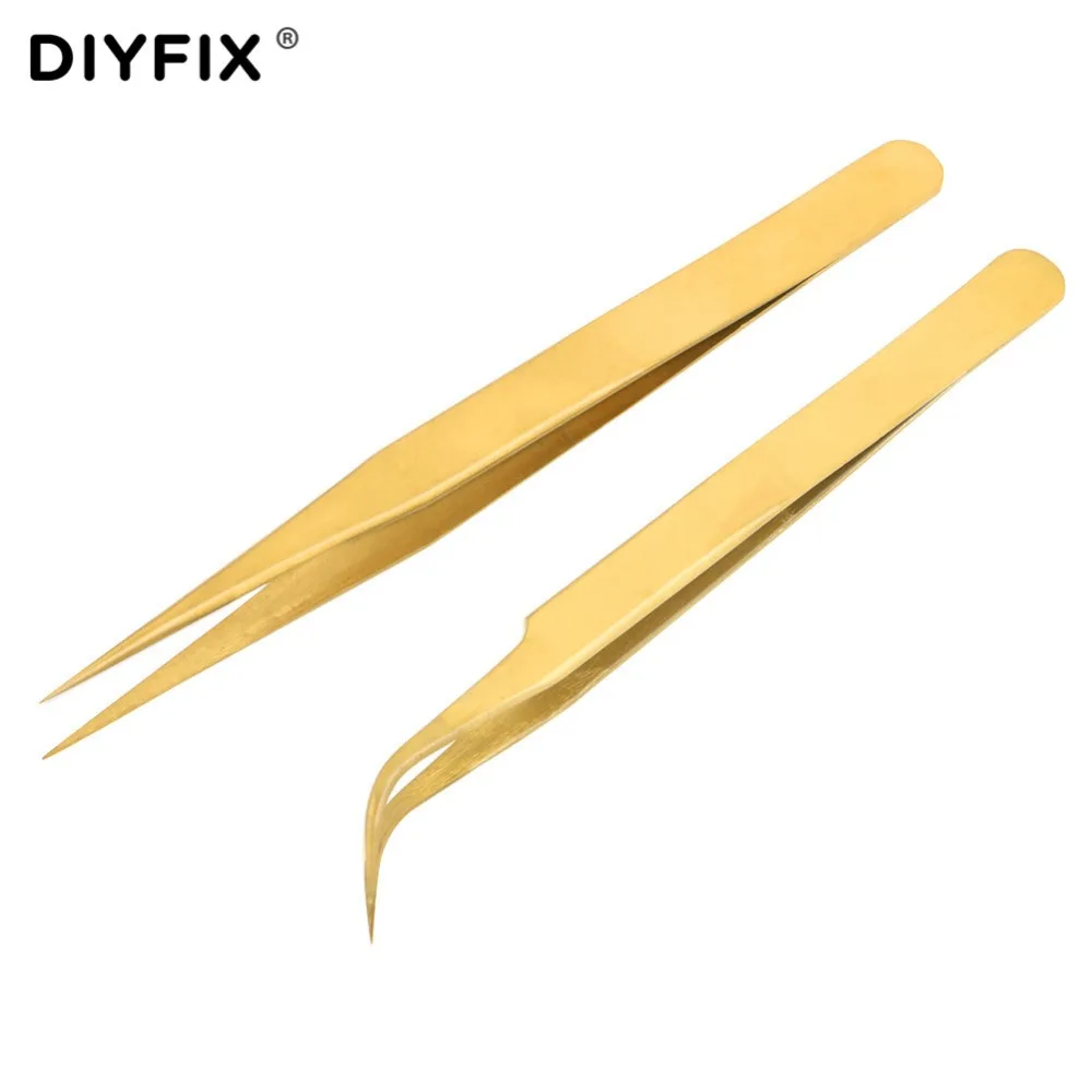 DIYFIX Пинцет для наращивания ресниц 2 шт. гальванические щипцы прямые изогнутые