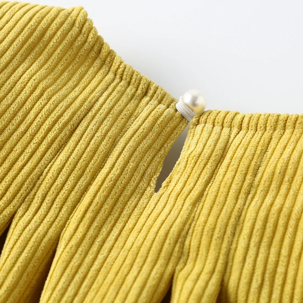 Dream Cradle/2019 Spring Autumn Corduroy Baby Girls Dress/Mustard Yellow Frocks Girl | Детская одежда и обувь