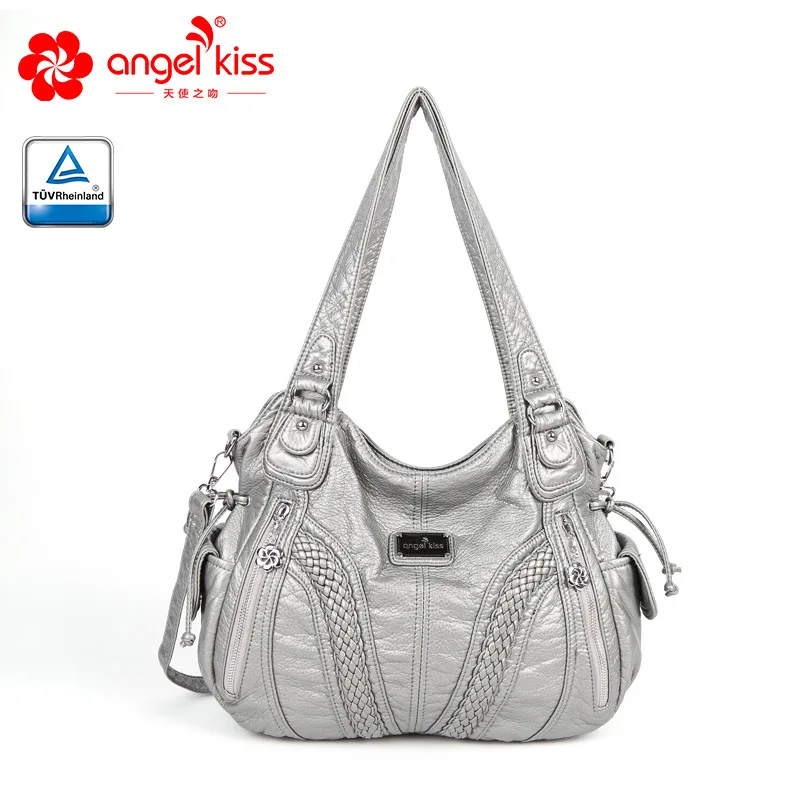 Silver grey Бренд Angelkiss,, женская сумка из искусственной кожи, женские сумочки, одноцветные сумки на плечо, сумки-мессенджеры для женщин - Цвет: Silver grey