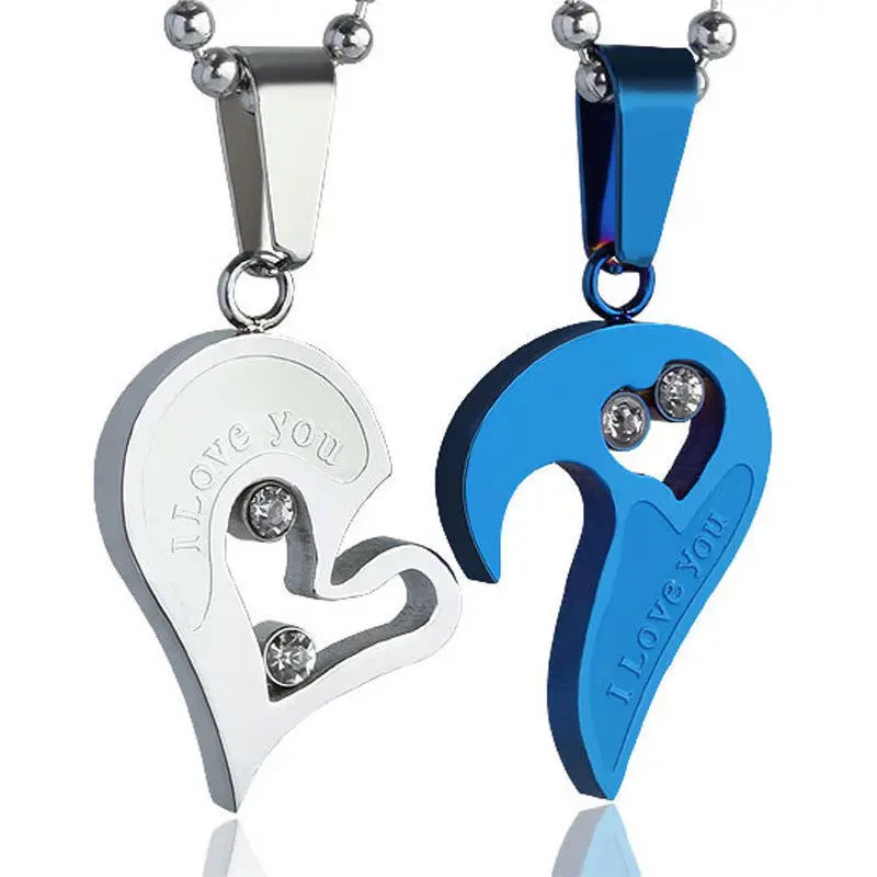I Love You Heart Men Women Couple Gold/Silver Stainless Steel Pendants Necklaces |