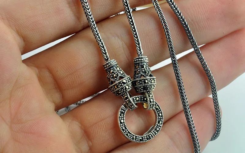 925 Серебряная Пряжка Foxtail женские мужские ожерелья тайский серебряный марказит камень свитер с переснованной лентой серебряное колье цепочка