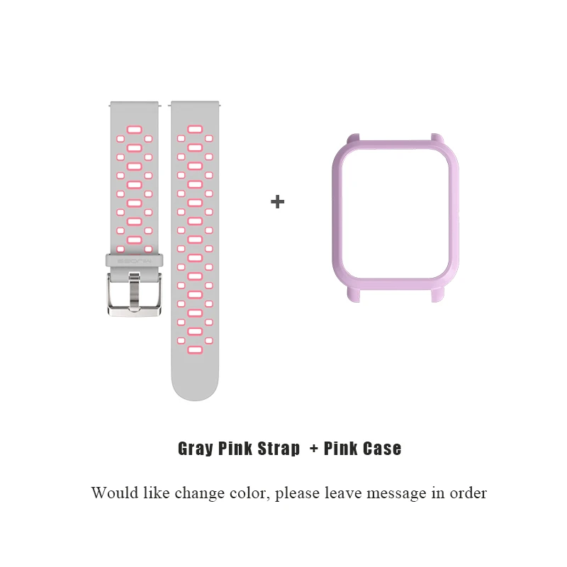 Gray Pink Pink 20 мм спортивный силиконовый ремешок на запястье PC чехол для Xiaomi Huami Amazfit Bip BIT PACE Lite браслет Correa Smartwatch - Цвет: Gray Pink Pink