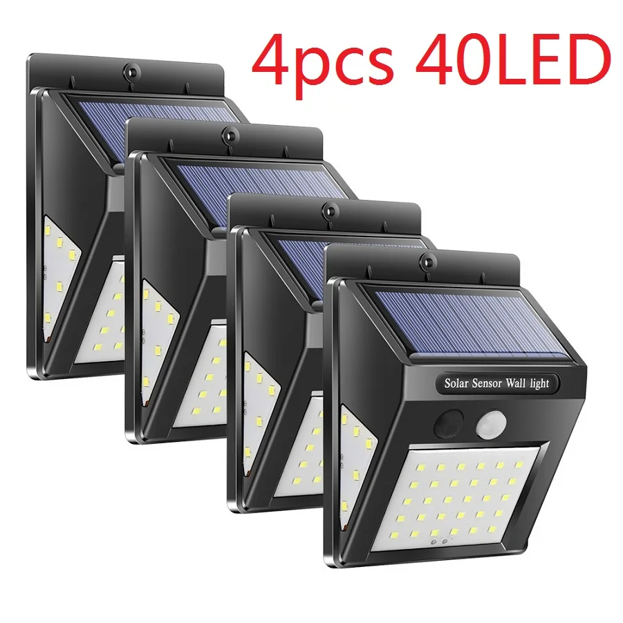 4pcs 40LED 20 Вт, 30 Вт, 40 СИД солнечный светильник движения PIR Сенсор Солнечный садовый светильник Водонепроницаемый энергосберегающий напольный уличный Двор Путь домой лампа - Испускаемый цвет: 4pcs 40LED