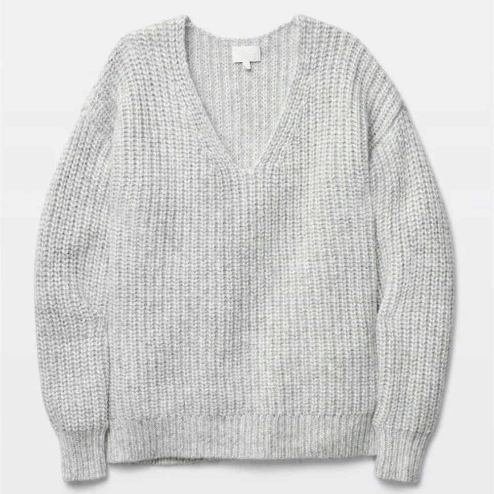 CHAMSGEND 2018 Fashion Women Sweater Solid Grey Deep V Neck Loose Casual Style Plus Size Long Sleeve Knitwear Female Pullovers | Женская