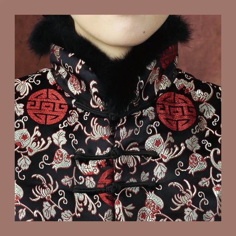 

Chinese Traditional Waistcoat Women's Satin Winter Long Vest Size: M to 3XL