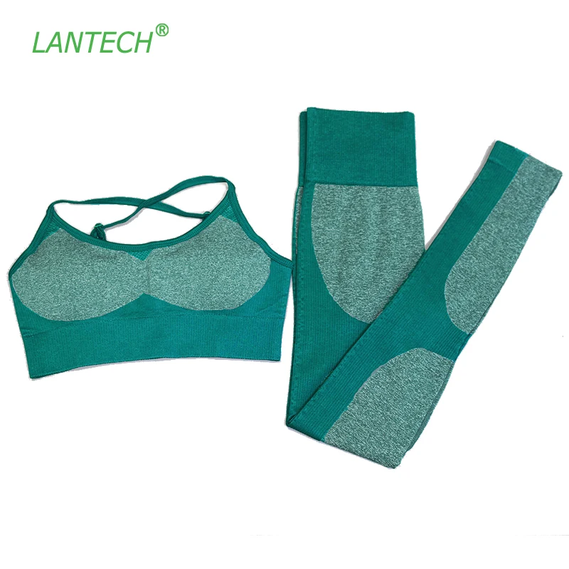 LANTECH женский спортивный комплект Йога Фитнес Одежда Брюки Спортивная Леггинсы мягкий пуш-ап бесшовный спортивный бюстгальтер Униформа Костюмы Набор