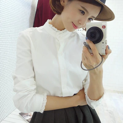 Женская хлопковая рубашка с длинными рукавами Милая Белая Базовая Блузка