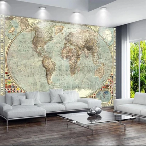 Ретро винтажная карта мира wellyu задний фон для телевизора Зеленая Шелковая ткань обои