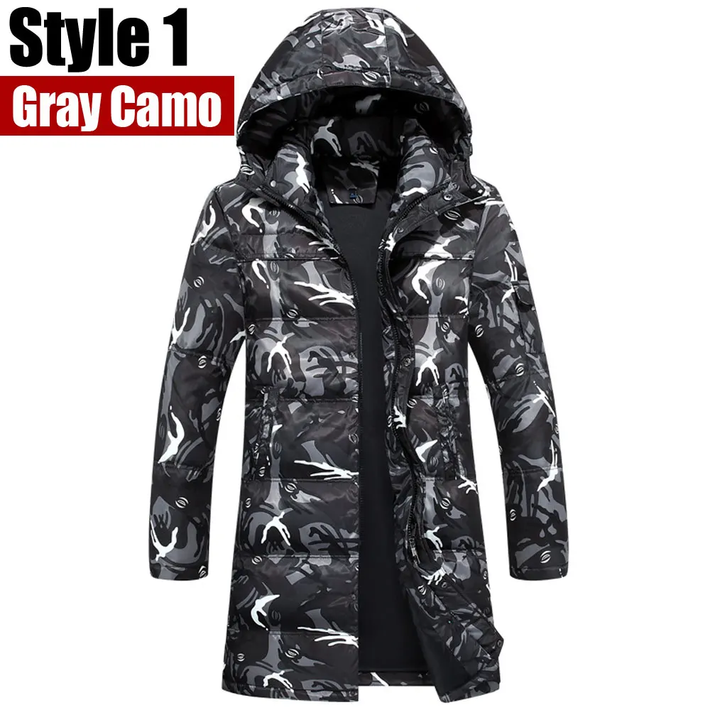 Style1 Gray Camo Модная парка, пальто, мужская зимняя куртка, Мужская утолщенная куртка на 90% белом утином пуху, длинный плащ, пуховик размера плюс-XXXXL - Цвет: Style1 Gray Camo