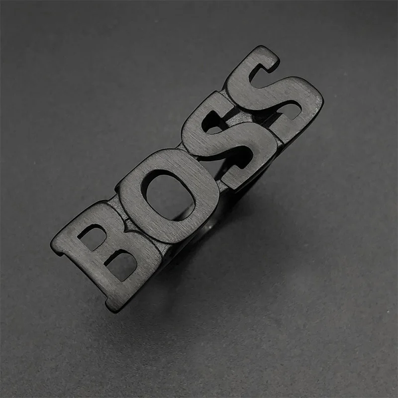 Мужское кольцо в стиле хип хоп с надписью BOSS золото серебро черный нержавеющая