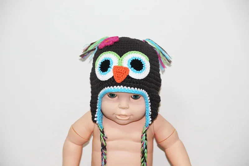 

free shiping,100% Handmade Knitted Crochet baby owl hats with ear flap,Toddler infant winter caps Beanies earflap hat - cotton