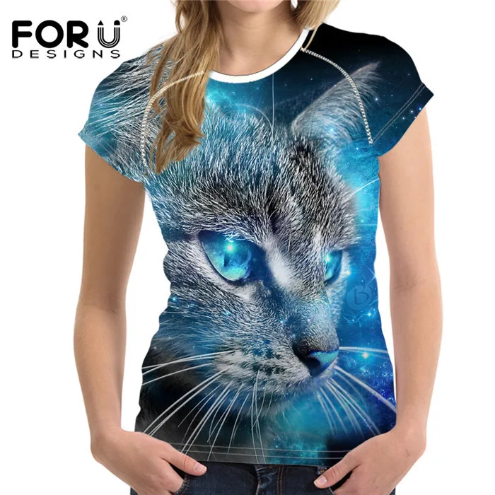 FORUDESIGNS/Женская Повседневная футболка с 3D изображением кота, брендовая одежда, Женская дышащая футболка с короткими рукавами, женские топы для фитнеса - Цвет: H2323BV
