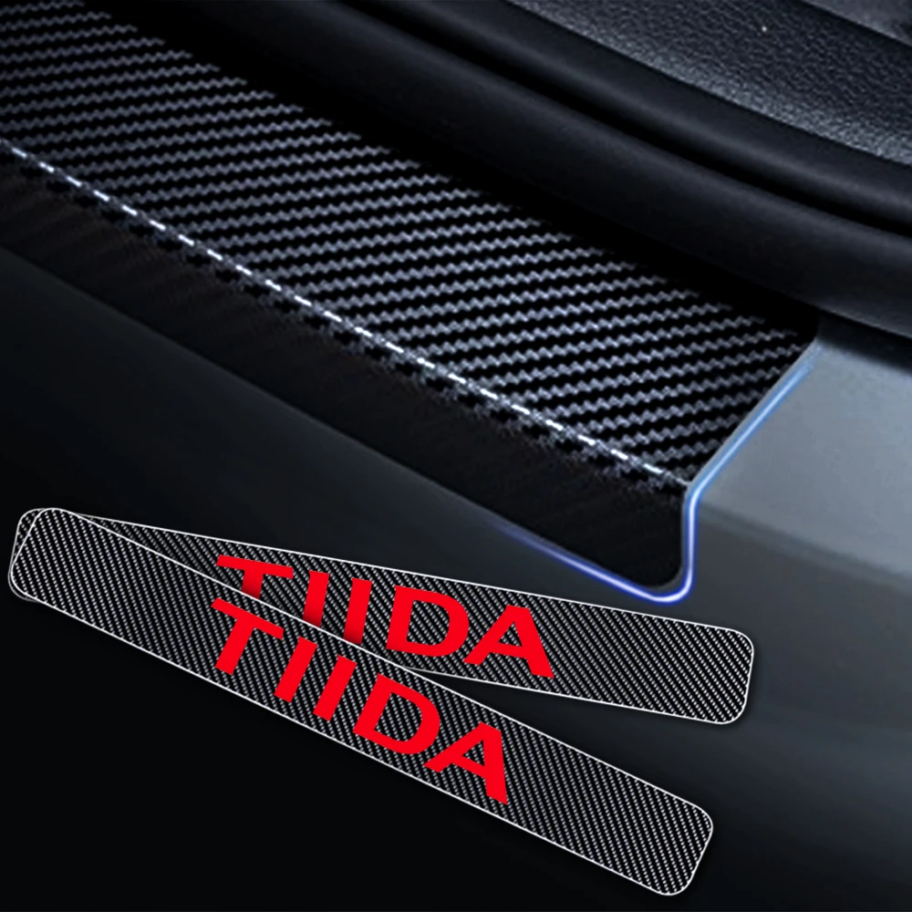 Автомобильный порог для Nissan Tiida, Виниловая наклейка из углеродного волокна на порог, защитная Накладка на порог, автомобильные наклейки, аксессуары для интерьера, 4 шт