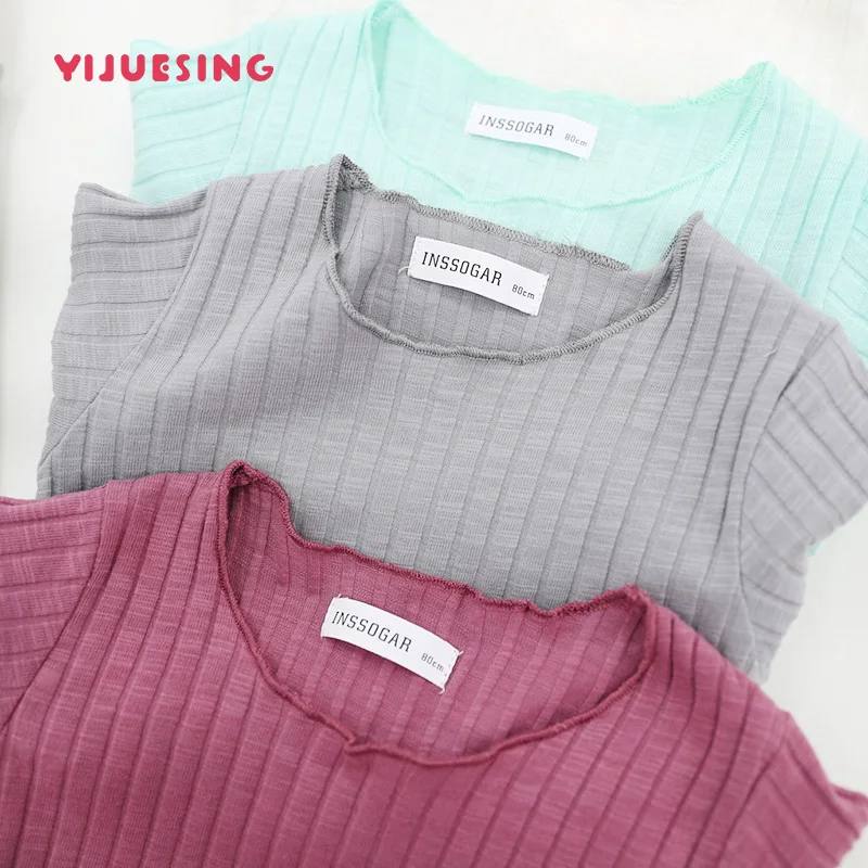 Летние комплекты одежды для девочек детский трикотажный топ в рубчик полоску +