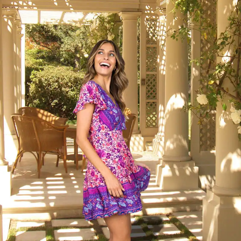 Womens Dresses Sexy Casual High Waist Bohemia Print V Neck National Style Midi DressVestidos Verano Woman Party Night | Женская одежда