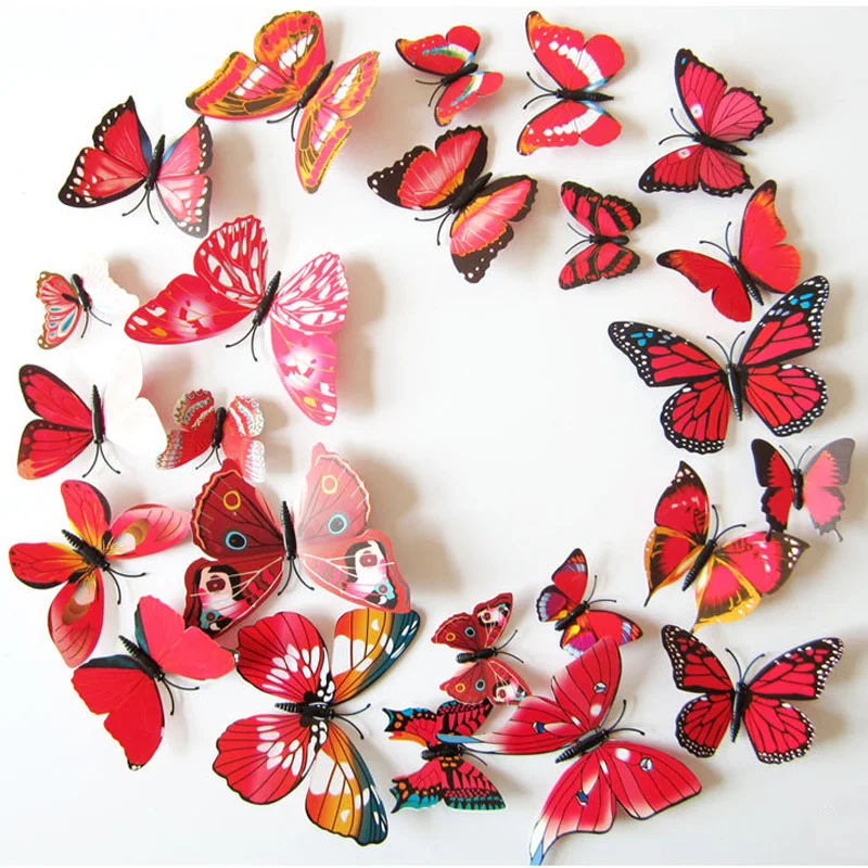 12 Pcs adesivo murale farfalle rosse/bianche per la decorazione domestica farfalla 3D sul muro