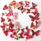 Декоративные бабочки на стену, красныебелые, стикер на стену с бабочками, 12 шт., наклейки, свадебные украшения