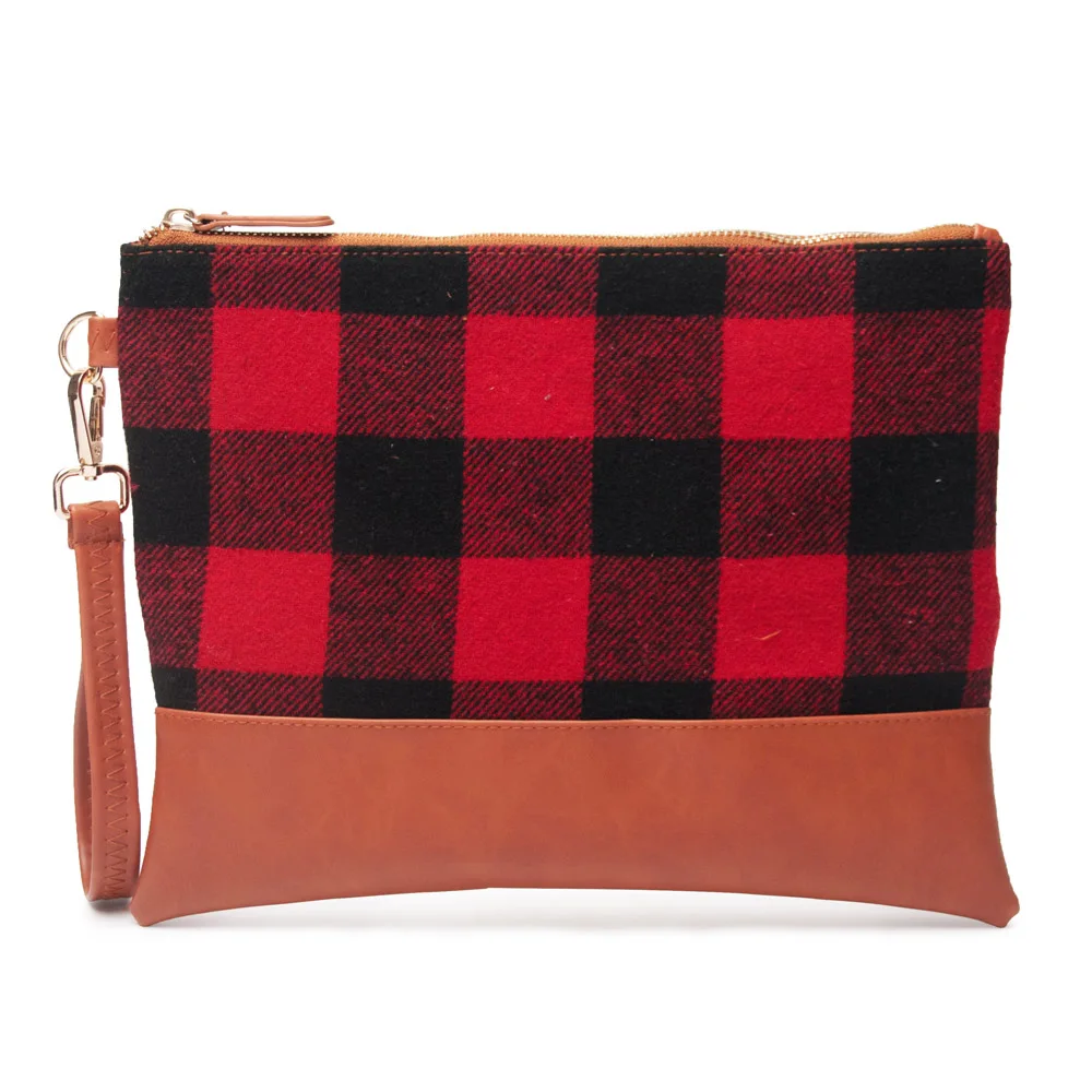

25pcs Lot Buffalo Plaid Cosemtic Bag US Warehouse Blanks Red Check Wristlet Handbag Women Accessories Clutch DOMIL1139